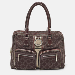 Versace Brown Signature Canvas and Leather Double Pocket Satchel 1133949