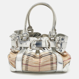 Burberry Silver/Beige Sliced Coated Canvas and Leather Large Beaton Tote 1134003