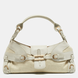 Jimmy Choo White/Beige Leather and Raffia Tulita Shoulder Bag 1134653