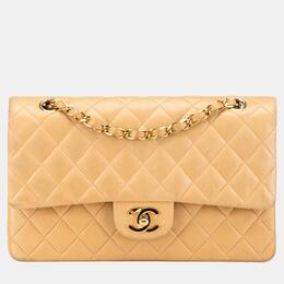 Chanel Light Brown Lambskin Medium Classic Double Flap Shoulder Bag 1124901