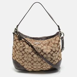 Coach Beige/Brown Signature Canvas and Patent Leather Hobo 1135006