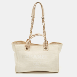 Chanel Light Beige Canvas and Leather Small Deauville Shopper Tote 1135080