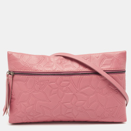 Carolina Herrera Old Rose Floral Embossed Leather Zip Crossbody Bag 1135330