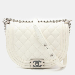Chanel White Quilted Caviar Boy Messenger Bag 1134764