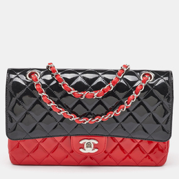 Chanel Black/Red Quilted Patent Leather Medium Classic Double Flap Bag 1125194