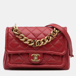 Chanel Red Quilted Lambskin Small Chain Link Flap Bag 1128399