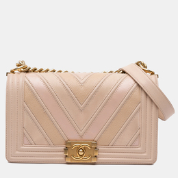 Chanel Brown Medium Chevron Mixed Leathers Boy Flap Bag 1134829