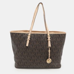 Michael Kors Brown Coated Canvas And Leather Jet Set Travel Tote 1135448