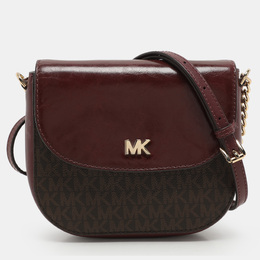 Michael Kors Burgundy/Brown Signature Coated Canvas and Leather Mott Crossbody Bag 1135958
