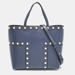 Tory Burch Navy Blue Leather Mini Block-T Stud Tote 1134886