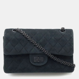 Chanel Suede Black 2.55 Matelasse W-Flap Chain Shoulder Bag 1135263