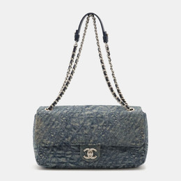 Chanel Blue Denim & Leather Camellia Chain Shoulder Bag 1135264