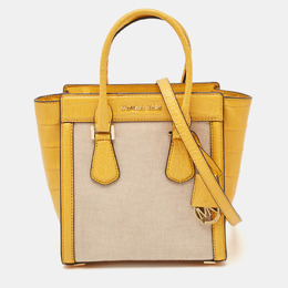 Michael Kors Yellow Canvas and Croc Embossed Leather Colette Tote 1136194