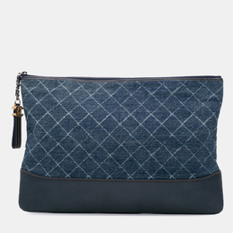 Chanel Blue Large Denim Gabrielle O Case Clutch Bag 1134870
