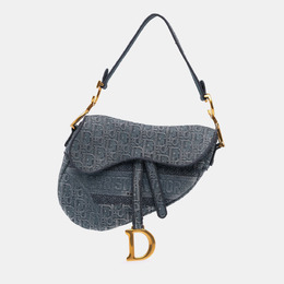 Christian Dior Blue Embroidered Oblique Denim Saddle Bag 1135810