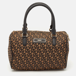 DKNY Black/Brown Monogram Fabric and Leather Boston Bag 1136363