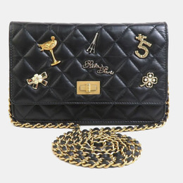 Chanel Black Lambskin 2.55 Chain Wallet Bag 1137210