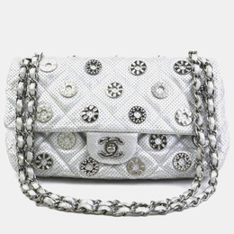 Chanel Silver Leather and Metal Rhinestone Paris-Dubai Perforated Eyelet Shoulder Bag 1137219