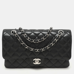 Chanel Black Quilted Caviar Leather Medium Classic Double Flap Bag 1137538