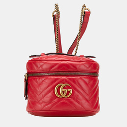 Gucci Red Quilted Calf Leather GG Marmont Backpack 1136520