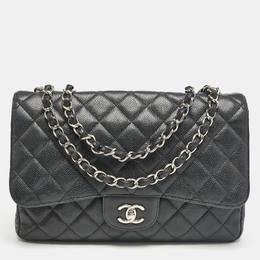 Chanel Black Quilted Caviar Leather Jumbo Classic Single Flap Bag 1137592