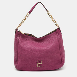 CH Carolina Herrera Pink Grained Leather Zip Hobo 1137660
