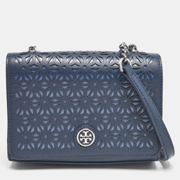 Tory Burch Navy Blue Laser Cut Leather Robinson Shoulder Bag 1137984