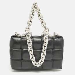 Bottega Veneta Black Intreccio Leather Padded Cassette Flap Shoulder Bag 1138925