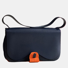 Hermes Colorado Canvas Leather Trim Dark Blue Saddle Bag 1138026