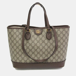 Gucci Beige GG Supreme Leather Double G Medium Tote Bag 1139606