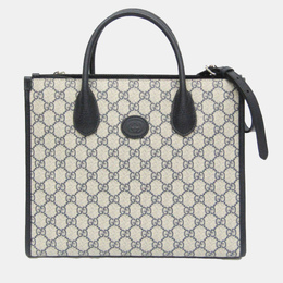 Gucci Beige Navy Leather PVC GG Shoulder Bag 1139613