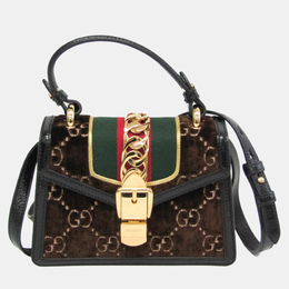 Gucci Black Dark Brown Leather and Suede Sherry Sylvie Shoulder Bag 1139619
