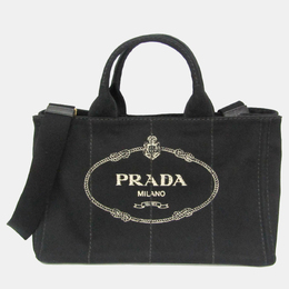Prada Black Canapa Canvas Top Handle Shoulder Bag 1139650