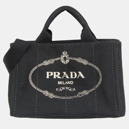 Prada Black Canapa Canvas Top Handle Shoulder Bag 1139651