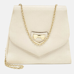 Nina Ricci Beige Fabric Bow Flap Chain Shoulder Bag 1139865