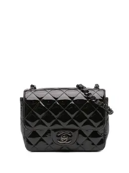 Chanel 2021-2024 Mini Square Classic Patent So Black Single Flap crossbody bag 29943630