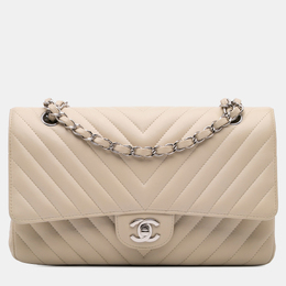 Chanel Beige Medium Classic Chevron Lambskin Double Flap Bag 1139201