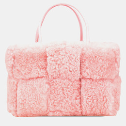 Bottega Veneta Pink Small Shearling Intrecciato Arco Tote 1139732