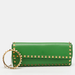 Valentino Green Leather Rockstud Bracelet Clutch 1139832
