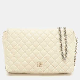 CH Carolina Herrera Cream Quilted Leather Flap Crossbody Bag 1140739