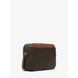 Сумка кросс-боди Michael Kors Michael Kors Jet Set Large Logo Crossbody Bag Brown (Михаэль Корс сумка с лого через плечо золотая фурнитура с карманом на молнии коричневая), фактура рельефная, матовая, коричневый 1766939196
