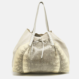 Nina Ricci Beige/Cream Leather and Lizard Ondine Cabas Tote 1139338