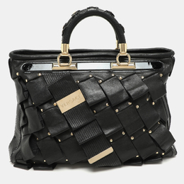 Versace Black Leather and Patent Leather Vanitas Tote 1140438