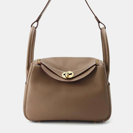 Hermes Etoupe Taurillon Clemence Lindy 26 Shoulder Bag 1140481
