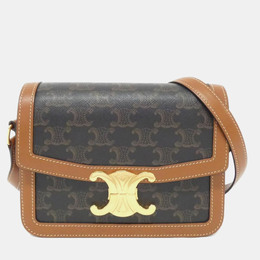 Celine Brown Coated Canvas Teen Triomphe Shoulder Bag 1141107
