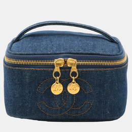 Chanel Coco Mark Denim Vanity Bag Handbag Blue 1124386