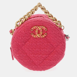 Chanel Pink Tweed 19 Round Shoulder Bag With Handle 1141285