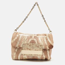 Jimmy Choo Beige/Cream Lizard and Snakeskin Carolina Chain Shoulder Bag 1141440