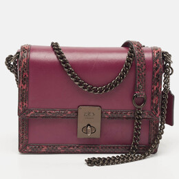 Coach Burgundy Leather and Snakeskin Trim Hutton Shoulder Bag 1141472