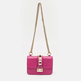 Valentino Fuchsia Leather Mini Rockstud Glam Lock Shoulder Bag 1141790